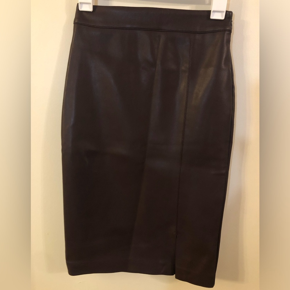 Ever New Melbourne Brown/Plum Midi Faux Leather Skirt
